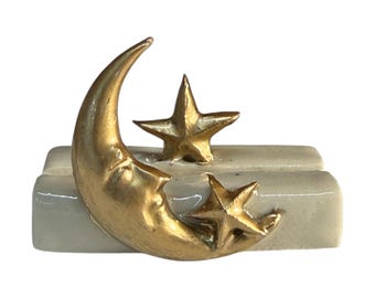 Handmade Ceramic Celestial Card Holder – Crescent Moon & Star Design for Tarot