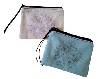 Sturdy Lined Canvas Coin Purse with Metal Zipper and Leather Pull