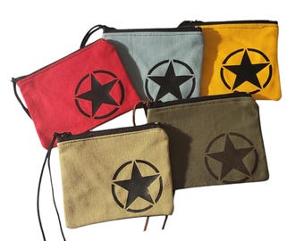 Canvas Coin Purse with Zipper Closure - Military Star