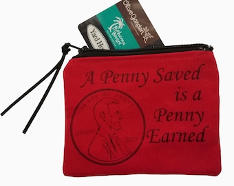 Sturdy Lined Canvas Coin Purse with Zipper and Leather Pull