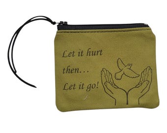 Sturdy Lined Canvas Coin Purse with Zipper and Leather Pull - Let Go