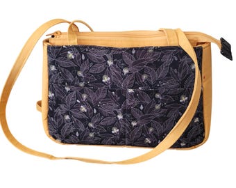 Canvas Shoulder Bag, Leaf Print With Fireflies,, Zipper Closure, Multiple Pockets
