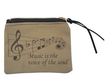Sturdy Lined Canvas Coin Purse with Graphic and Quote along with Metal Zipper and Leather Pull