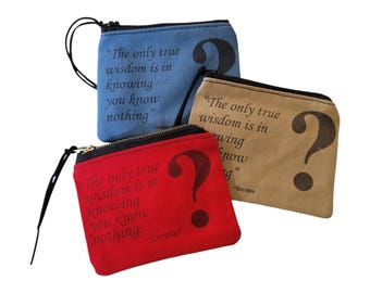 Sturdy Lined Canvas Coin Purse with Zipper and Leather Pull