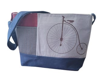 Canvas Tote Style Bag with Old Time Bike Imprint, Adjustable Strap – Handmade