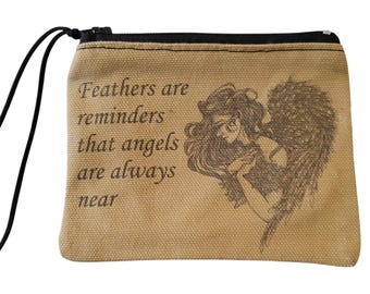 Sturdy Lined Canvas Coin Purse with Zipper and Leather Pull