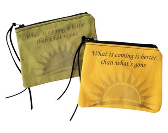 Zippered Canvas Coin Purse with Graphic, Quote and leather pull