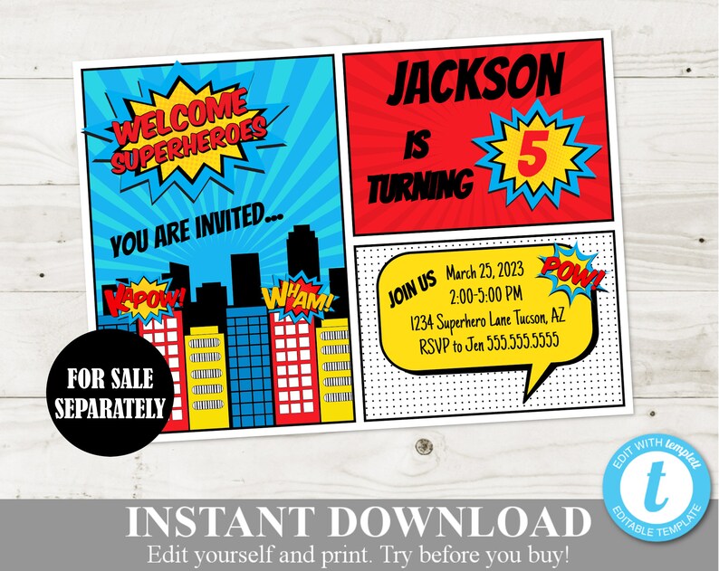 INSTANT DOWNLOAD Superhero Printable Headquarters Sign 8x10 Sign / Editable You Type Text / Superhero Collection / Item 514 image 7