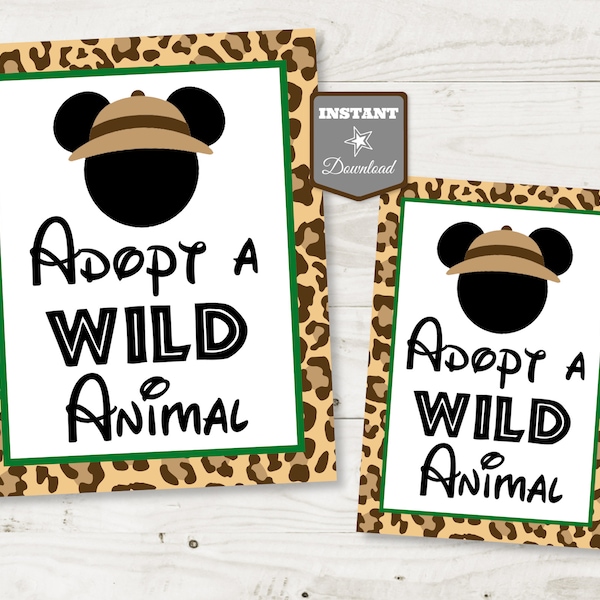 INSTANT DOWNLOAD Printable Safari Mouse Adopt a Wild Animal 5x7 or 8x10 Party Sign / Safari Mouse Collection / Item #1264