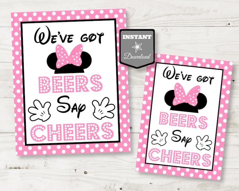 INSTANT DOWNLOAD Light Pink Mouse Printable 5x7 and 8x10 We've Got Beers, Say Cheers Party Sign / Light Pink Mouse Collection / Item 1803 image 1