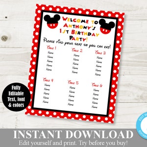 INSTANT DOWNLOAD Mouse Editable Seating Chart Template / You Type Text / Classic Mouse Collection / Item #3427