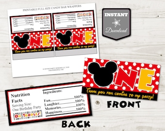 INSTANT DOWNLOAD Classic Mouse Printable ONE Full Size Candy Bar Wrappers / Labels / 1st Birthday / Classic Mouse Collection / Item #3362