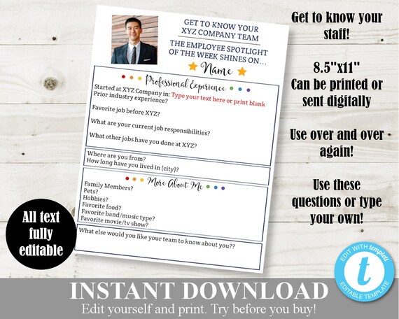 INSTANT DOWNLOAD Employee Spotlight Questionnaire All About Etsy INSTANT DOWNLOAD Employee Spotlight Questionnaire All About Etsy