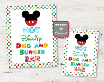 INSTANT DOWNLOAD Mouse Clubhouse 5x7 and 8x10 Hot Diggity Dog and Burger Bar Sign / Clubhouse Collection / Item #1630