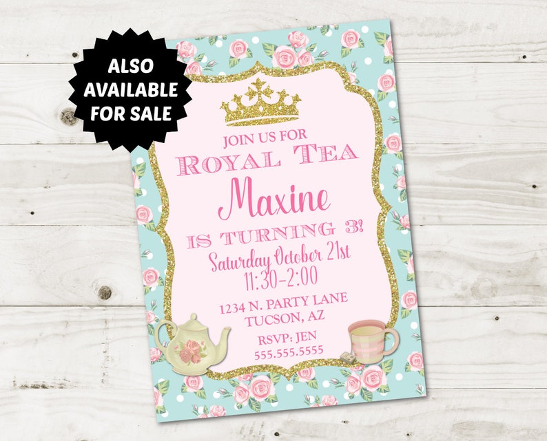 INSTANT DOWNLOAD Printable Princess Tea Party 5x7 Thank You Cards Type your own text Princess Tea Party Collection Item # 2907