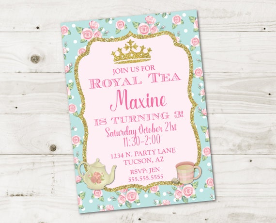 PERSONALIZED Printable 5x7 Princess Tea Party Birthday Invitation / Shabby Chic / Princess Tea Party Collection / Item #2908 Il_570xn