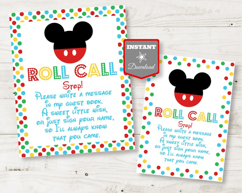 INSTANT DOWNLOAD Mouse Clubhouse 5x7 and 8x10 Roll Call Guest Book Autograph Printable Party Sign /Mouse Clubhouse Collection / Item 1692 image 1