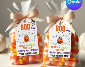Halloween Editable 3.5x2 Boo Here's a Treat for You Tags, Class Party, Edit on Canva, Template, Personalized, Halloween Shop, Item #2908