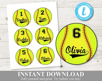 INSTANT DOWNLOAD Softball 3" Personalized Favor Tags / Editable - Type Name and/Or Age  / Sports Collection / Item #928