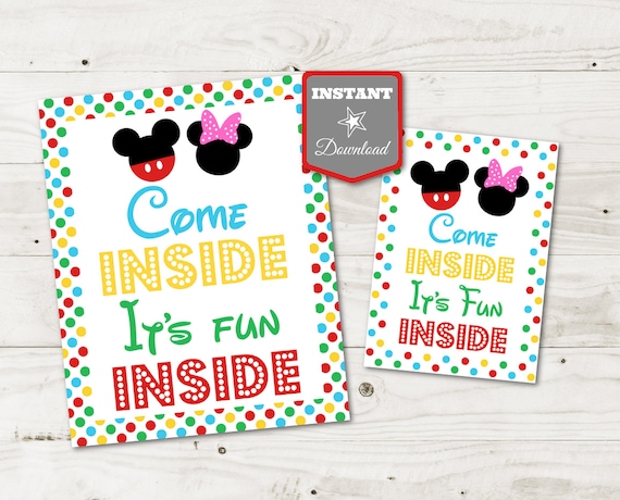 INSTANT DOWNLOAD Printable Girl and Boy Mouse 5x7 and 8x10 Come Inside Fun Inside Sign / Girl & Boy Mouse Clubhouse Collection / Item #4157 Il_570xn