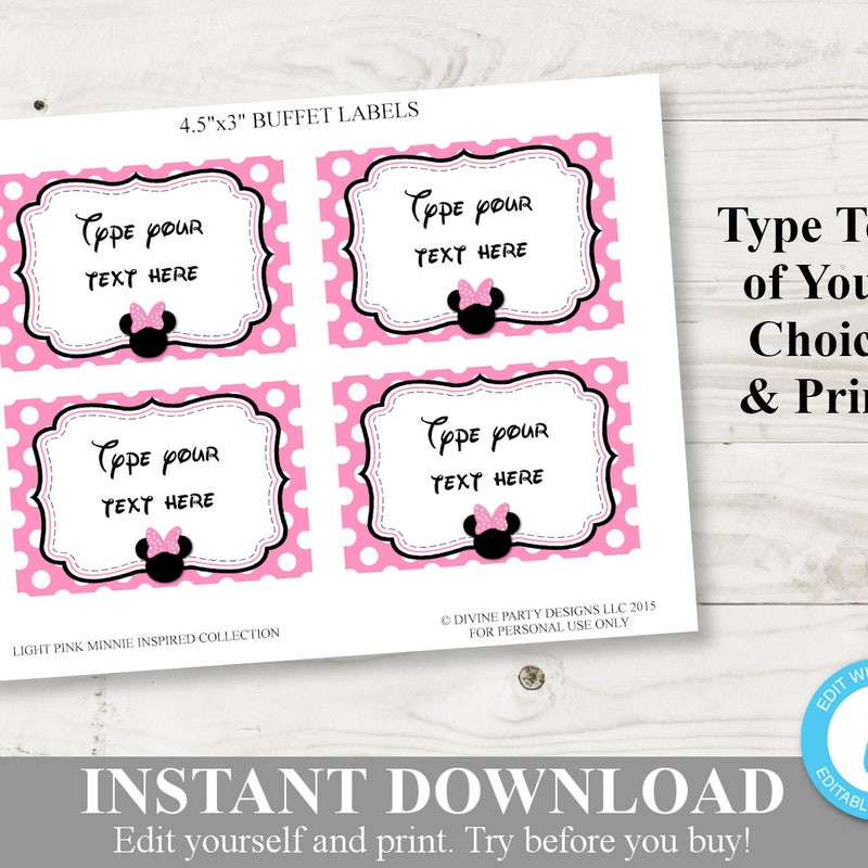 Minnie Food Labels Etsy