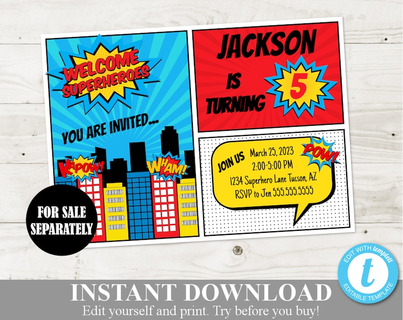 INSTANT DOWNLOAD Superhero Printable 8x10 Sign / Editable You Type Text / Superhero Collection / Item 511 image 7