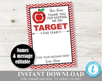 INSTANT DOWNLOAD Editable 5x7 Target Teacher Appreciation Printable Gift Card Holder / Teacher Appreciation / End of School / Item #210