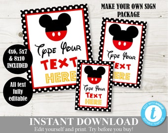 INSTANT DOWNLOAD Editable Classic Mouse 4x6, 5x7 and 8x10 Sign Templates / Make Your Own Sign Package /Classic Mouse Collection / Item #3441