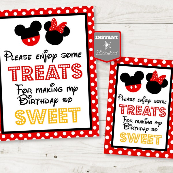 INSTANT DOWNLOAD Girl and Boy Mouse Printable 5x7 and 8x10 Birthday Sweets and Treats Party Sign / Girl & Boy Mouse Collection / Item #2139