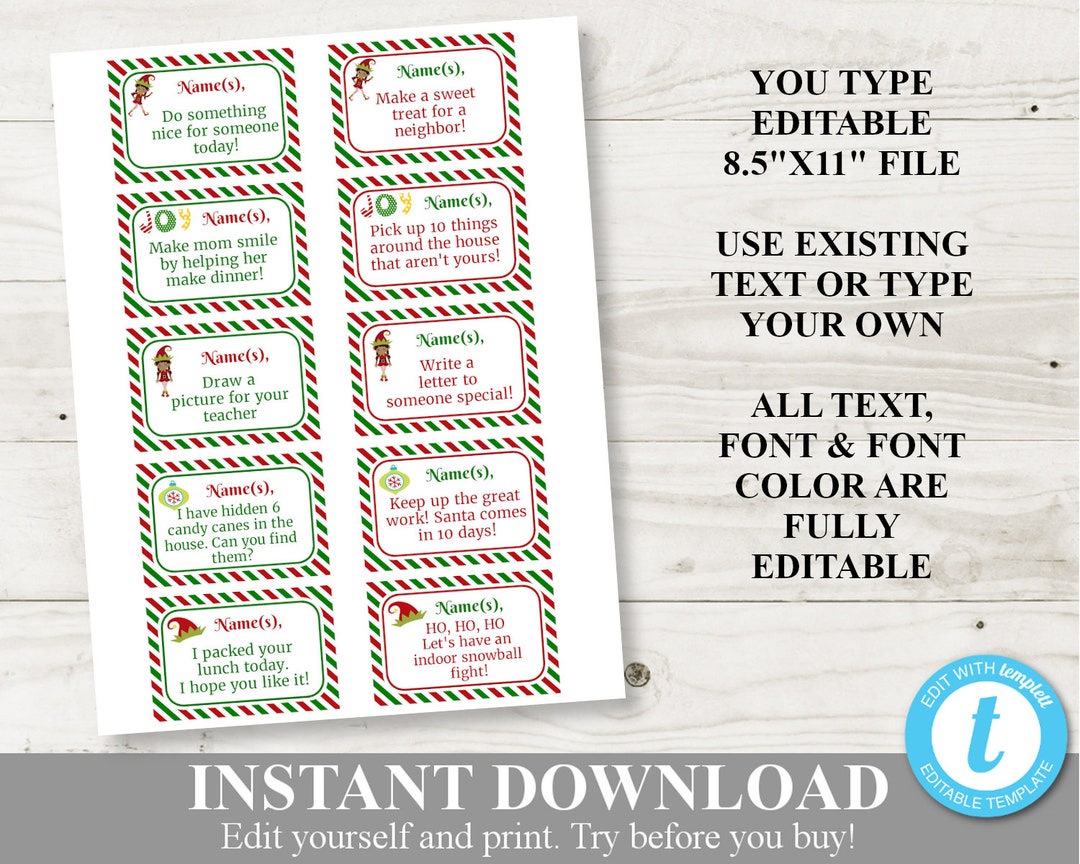 INSTANT DOWNLOAD Printable Girl Elf Good Deed and Activity Cards ...