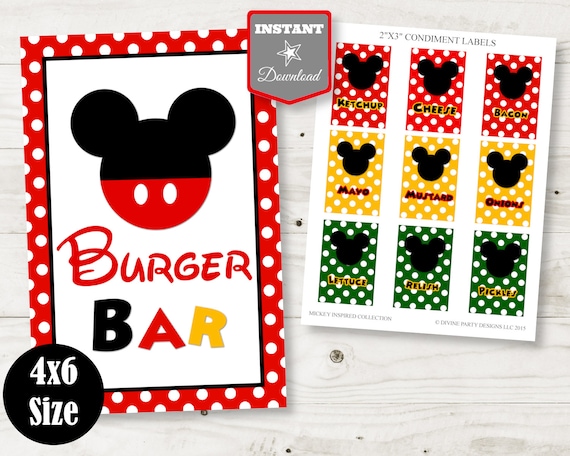 INSTANT DOWNLOAD Printable 4x6 Mouse Burger Bar Printable Sign Free 