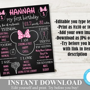 INSTANT DOWNLOAD Printable Pink Mouse Editable All About Me Chalkboard Poster Sign/ You Type Text/Light Pink Mouse Collection / Item #1884