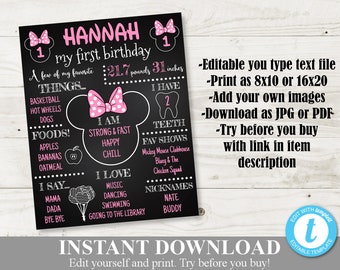 INSTANT DOWNLOAD Printable Pink Mouse Editable All About Me Chalkboard Poster Sign/ You Type Text/Light Pink Mouse Collection / Item #1884