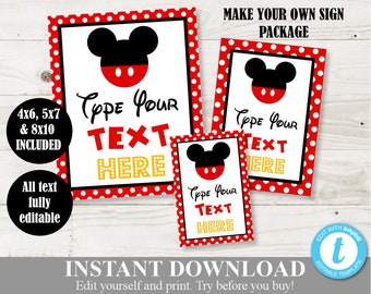 INSTANT DOWNLOAD Editable Classic Mouse 4x6, 5x7 and 8x10 Sign Templates / Make Your Own Sign Package /Classic Mouse Collection / Item #3442