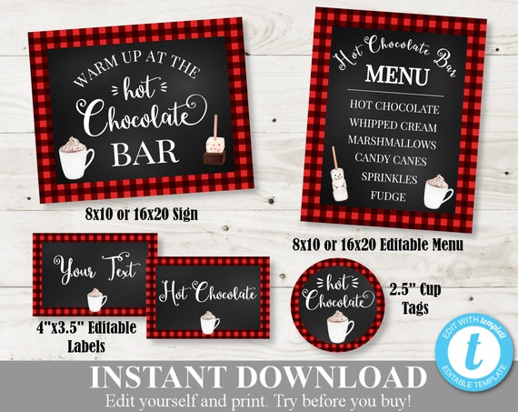 Hot Chocolate Bar Printable Kit // INSTANT DOWNLOAD // Hot Cocoa Party //  Sign, Labels, Cup Tags 