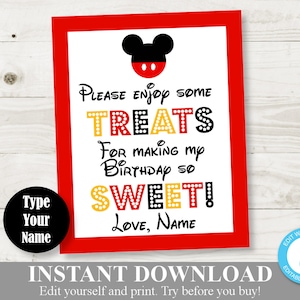 INSTANT DOWNLOAD Printable Editable Mouse 8x10 Sweets Sign / You Type Name / Classic Mouse Collection / Item #3350