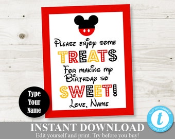 INSTANT DOWNLOAD Printable Editable Mouse 8x10 Sweets Sign / You Type Name / Classic Mouse Collection / Item #3350
