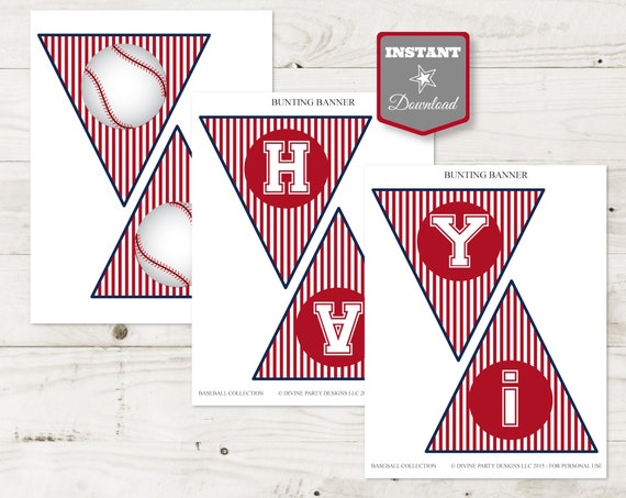 INSTANT DOWNLOAD Printable Baseball Happy Birthday Bunting Banner / Red ...