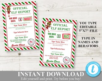 INSTANT DOWNLOAD Editable Printable Elf 5x7 Naughty and Nice Reports / Signed by Santa / Dark Skin / Christmas Shop / Item #3077