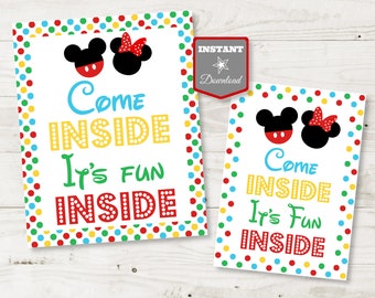 Printable Mickey Mouse 5x7 and 8x10 Come Inside It's Fun - Etsy
