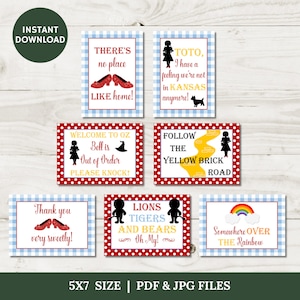 Paquete de letreros imprimibles para fiesta de cumpleaños de 5x7, inspirados en Oz, camino de baldosas amarillas, bienvenida, agradecimiento, 7 letreros, colección Oz, artículo n.° 122