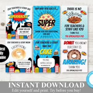 INSTANT DOWNLOAD Editable 8.5x11 Superhero Teacher Appreciation Week Food / Lunch Signs / Staff Appreciation / PTO /School / Item #812