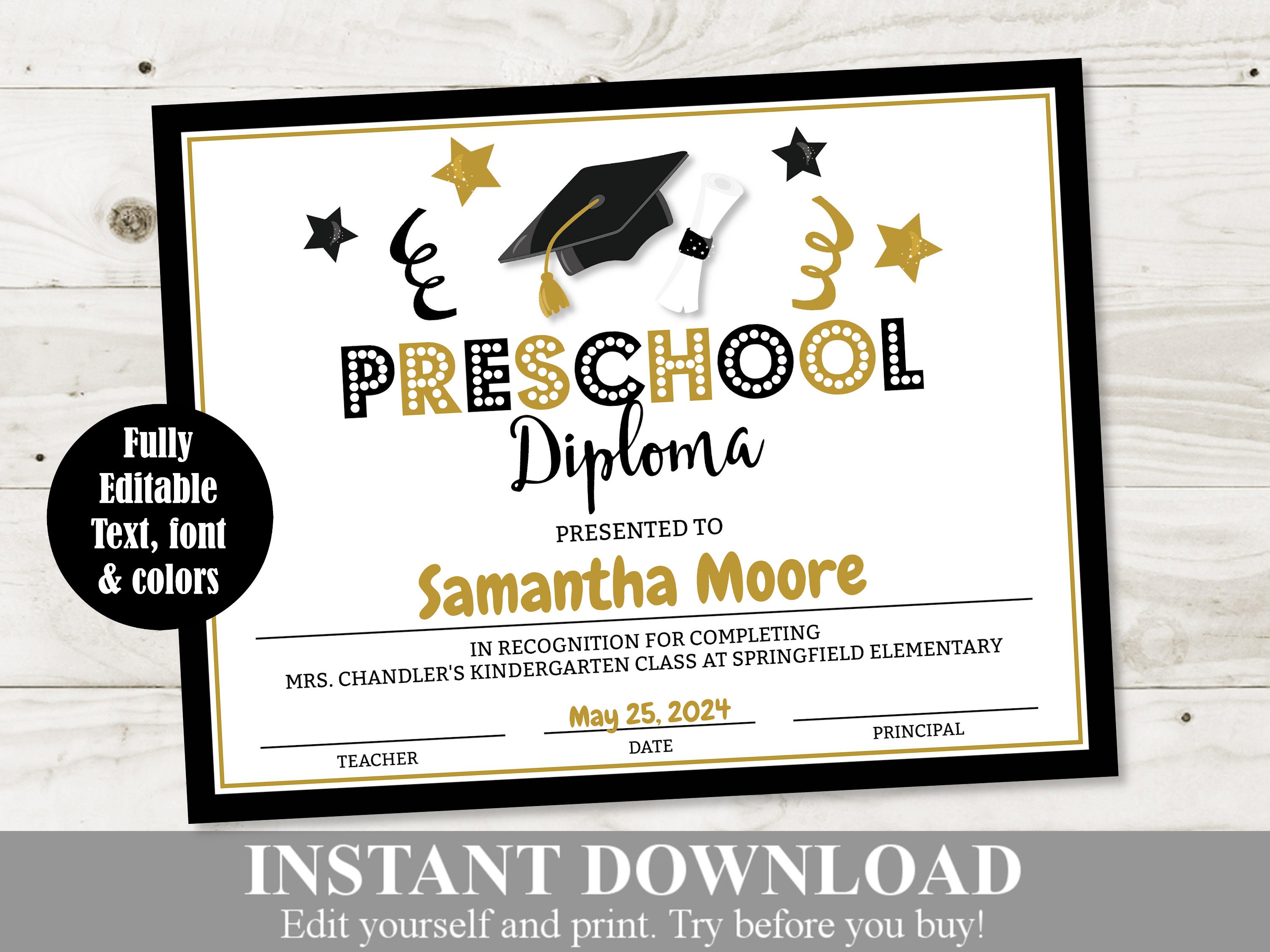 Kindergarten Diploma Certificate - Single Pack Graduation Keepsake 8.5x11 Inches