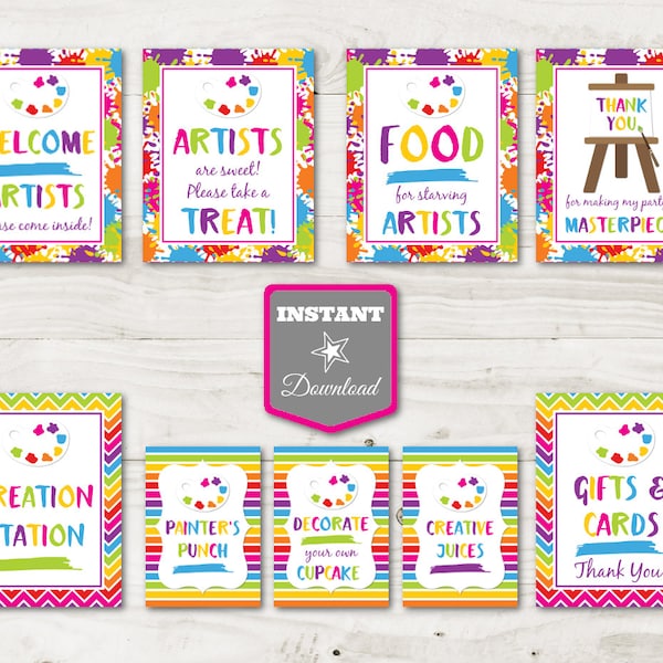 INSTANT DOWNLOAD Printable Art Party Birthday Party Sign Package / Paint / Painting Party / Art Party Collection /  Item #2801