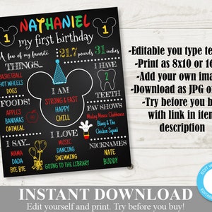 INSTANT DOWNLOAD Printable Mouse Clubhouse Editable All About Me Chalkboard Poster Sign/You Type Text/Mouse Clubhouse Collection/Item #4003