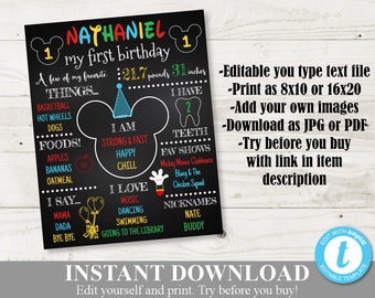 INSTANT DOWNLOAD Printable Mouse Clubhouse Editable All About Me Chalkboard Poster Sign/You Type Text/Mouse Clubhouse Collection/Item #4003