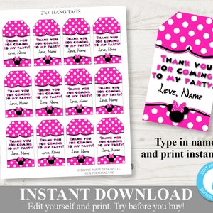 INSTANT DOWNLOAD Hot Pink Mouse Editable Printable 2"x3" Thank You Hang Tags / You Type Name / Hot Pink Mouse Collection / Item #1733