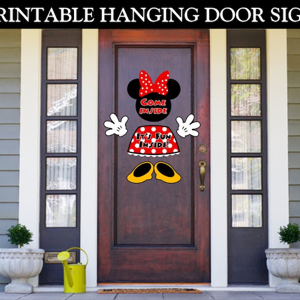 INSTANT DOWNLOAD Printable Red Girl Mouse Hanging Door Come Inside It's Fun Inside Welcome Sign / Red Girl Mouse Collection / Item #1933