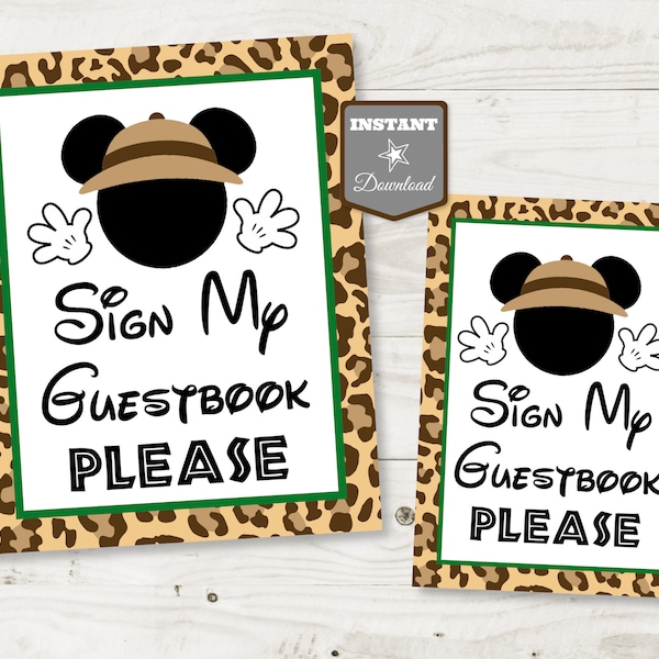 INSTANT DOWNLOAD Printable Safari Mouse Sign My Guestbook Please 5x7 or 8x10 Party Sign / Safari Mouse Collection / Item #1265