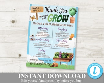 INSTANT DOWNLOAD Editable 8.5x11 Thank You Helping Us Grow Gardening Teacher Appreciation Week Sign / Staff  / PTO /School / Item #843